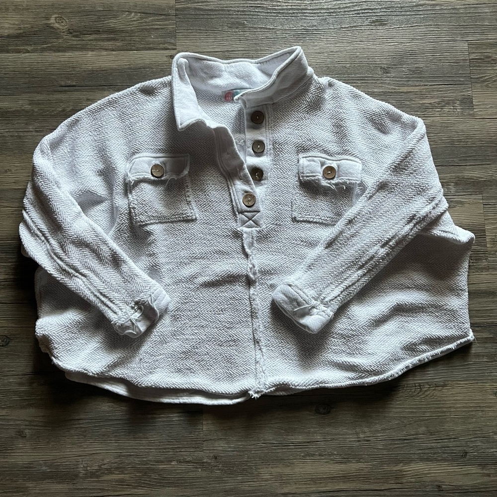 Free People off white Textured Button-Up Pullover